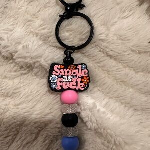 Cute 'Single As F***' Beaded Keychain - Pink, Blue, Black